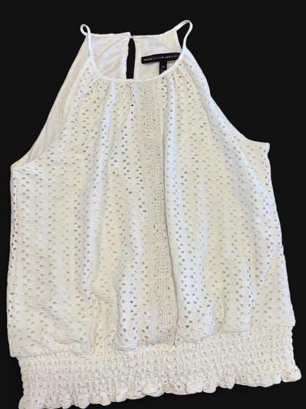 WHBM White Eyelet Lace Smocked Halter Tank Top XS